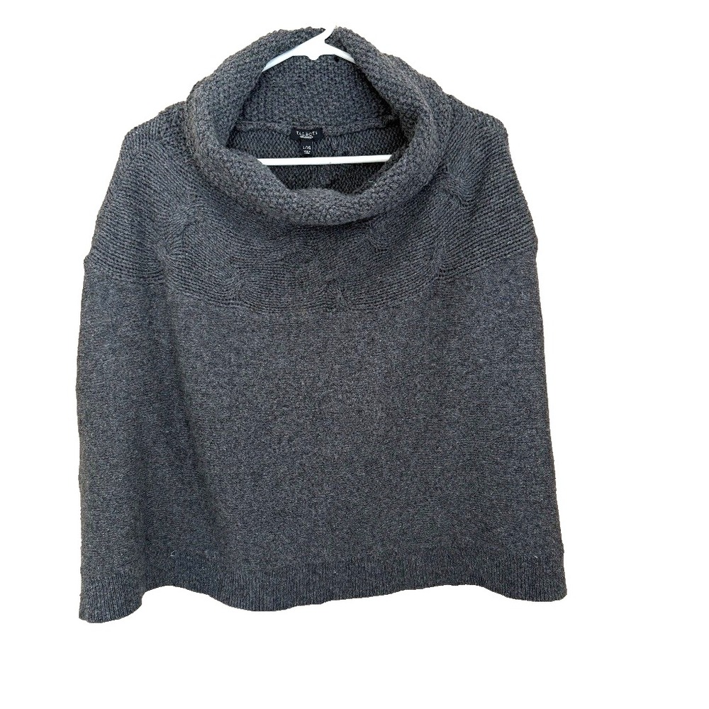 Talbots Gray Cable Knit Cowl Neck Poncho Cape Sweater L/XL Minimalist Layering